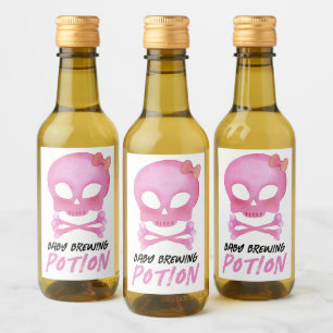 Pink Baby Brewing Potion Halloween Baby Shower  Wine Label