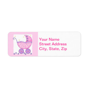 Pink Baby Buggy Carriage Shower Customised Return Address Label