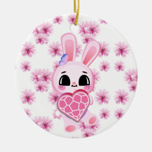 pink baby bunny ceramic ornament