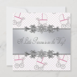 Pink Baby Carriage Baby Girl Princess Shower Invitation