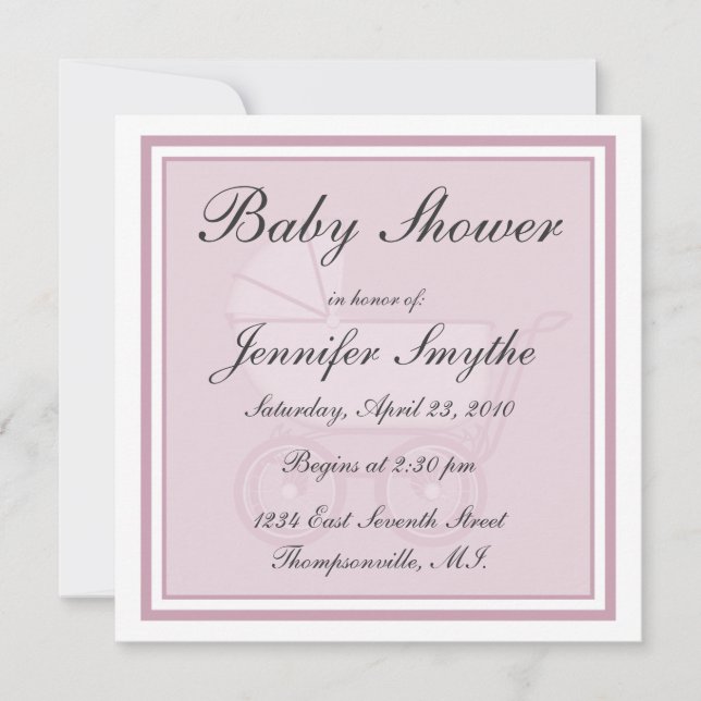 Pink Baby Carriage Baby Shower Invitation (Front)