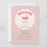 Pink Baby Carriage Baby Shower Invitation