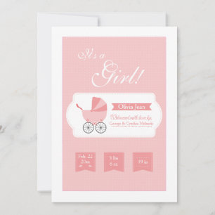 Pink Baby Carriage Birth Announcement