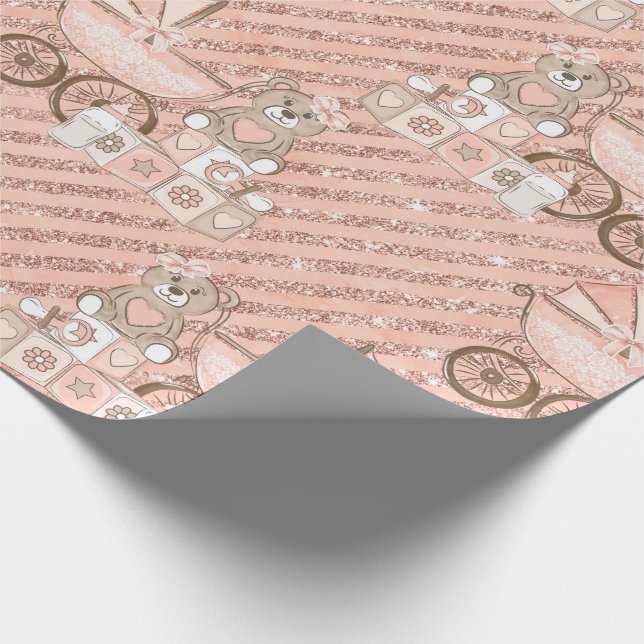 Pink Baby Carriages Wrapping Paper (Corner)