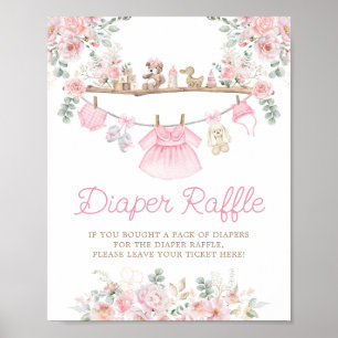 Pink Baby Clothes Floral Clothesline Diaper Raffle Poster