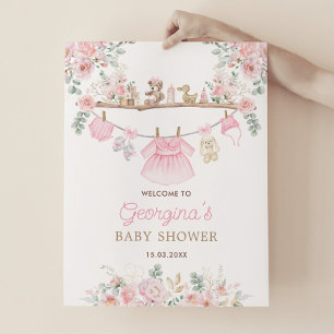 Pink Baby Clothes Floral Nursery Welcome Poster