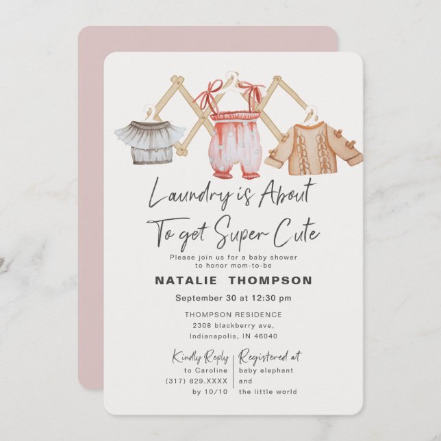 Pink Baby Clothes Laundry Cute Baby Shower Invitation (Front/Back)