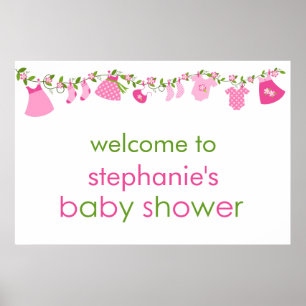 Pink Baby Clothesline Baby Shower Poster