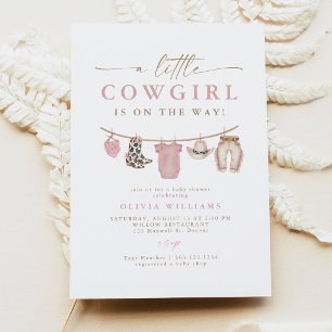 Pink Baby Clothesline Little Cowgirl Baby Shower Invitation