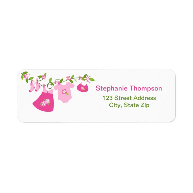 Pink Baby Clothesline Return Address Labels (Front)