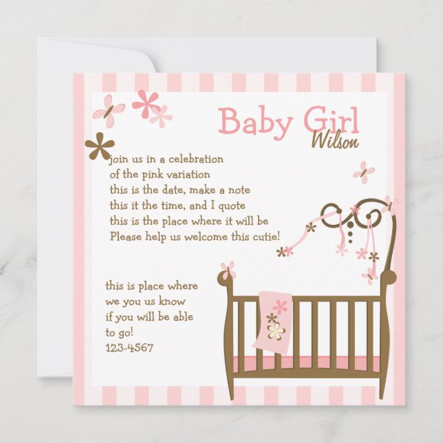 Pink Baby Crib Invitation (Front)
