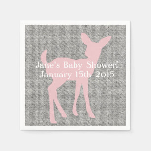 Pink Baby Deer & Grey Burlap Napkins