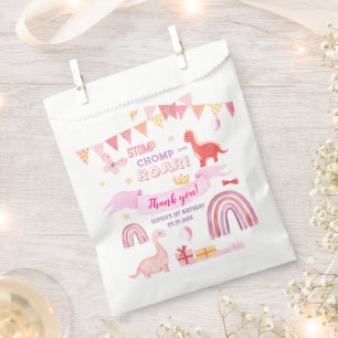 Pink Baby Dinasaur Kids Birthday Party Thank You Favour Bag