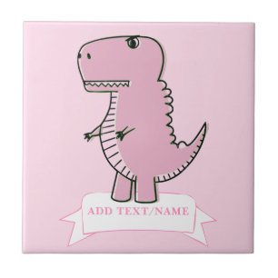 Pink Baby Dinosaur Drawing Custom Ceramic Tile