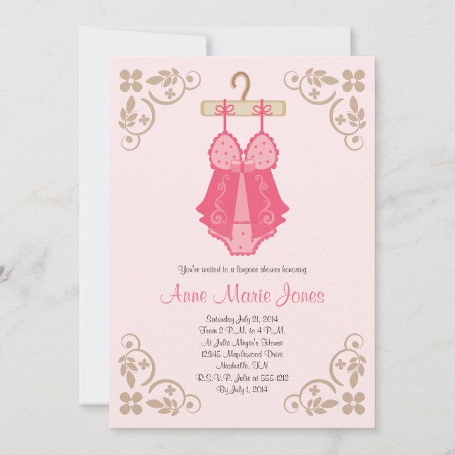 Pink Baby Doll Lingerie Shower Party Invitations (Front)