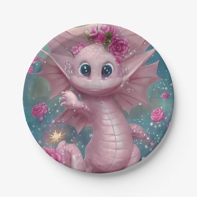 Pink Baby Dragon  Paper Plate (Front)