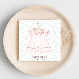 Pink Baby Dress Baptism Paper Napkin