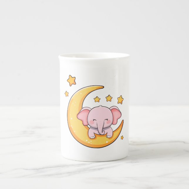 Pink baby elephant bone china mug (Front)