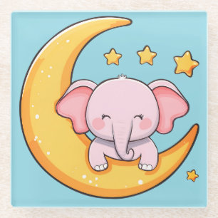 Pink baby elephant glass coaster
