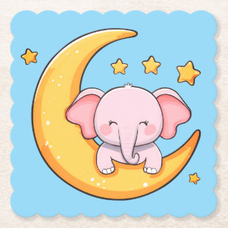 Pink baby elephant paper coaster