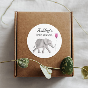 Pink Baby Elephant Shower Favour Sticker, Gift Tag