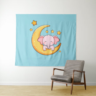 Pink baby elephant tapestry