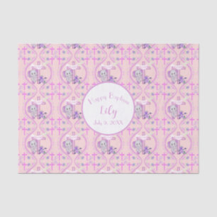 Pink Baby Elephant With Dove And Cross Baptism  Tissue Paper