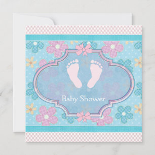 Pink Baby Feet Baby Girl Shower Invitation