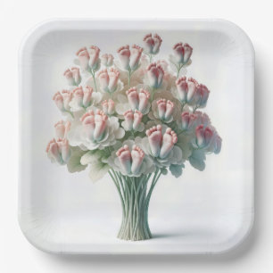 Pink Baby Feet Floral Bouquet Paper Plate