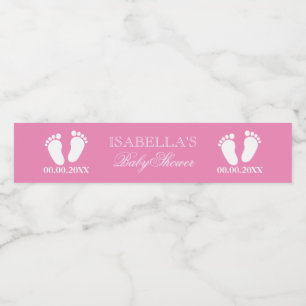 Pink baby feet footprints custom girls baby shower water bottle label