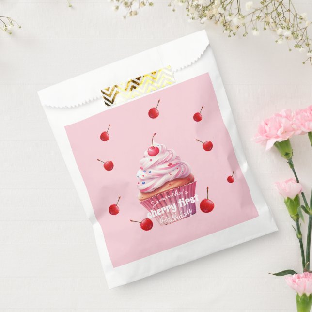 Pink Baby First Cherry & Cupcake Birthday Party  Favour Bag (Sealed)