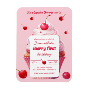 Pink Baby First Cherry & Cupcake Birthday Party  Magnet