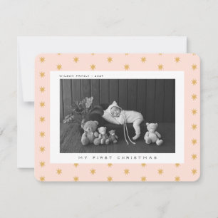 Pink Baby First christmas Photo holiday postcard