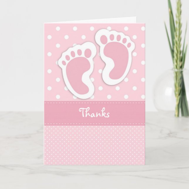 Pink Baby Foot Print Thank You Card (Front)