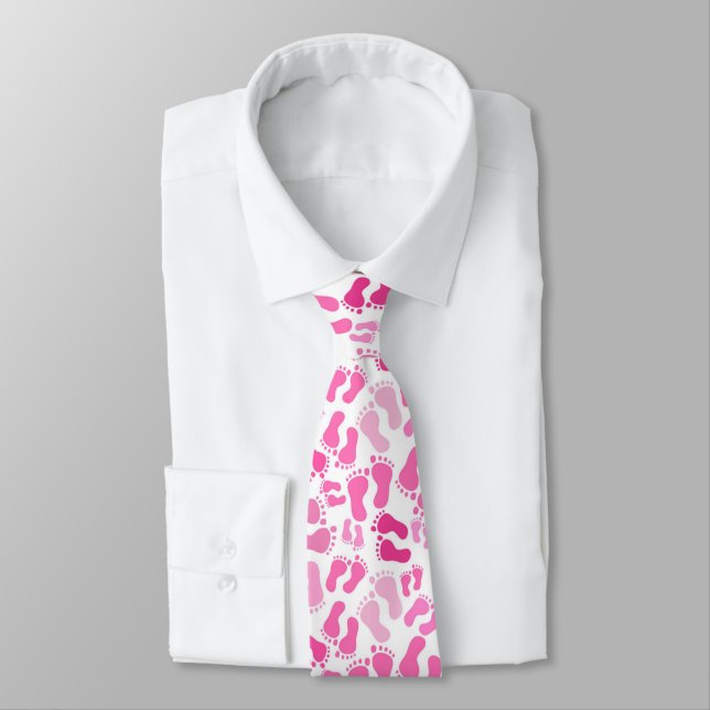 Pink Baby Foot Prints Neck Tie (Tied)