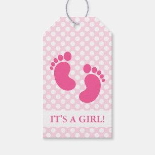 Pink Baby Footprints Baby Shower Gift Tags