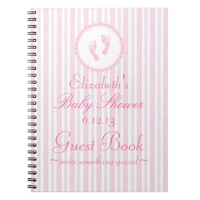 Pink Baby Footprints  Baby Shower Guest Book (Front)