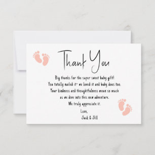 Pink Baby Footprints Flat Thank You Card