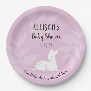 PINK Baby Garden Deer Dear Baby Shower Invite Paper Plate