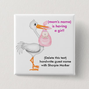 Pink Baby Girl Baby Shower Name pins Stork