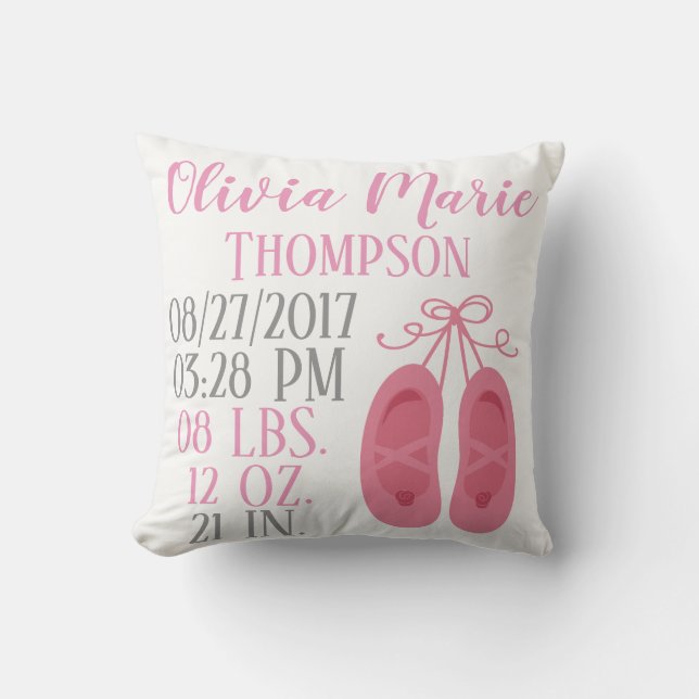 Pink Baby Girl Ballerina Shoes Ballet Dancer Birth Cushion (Front)