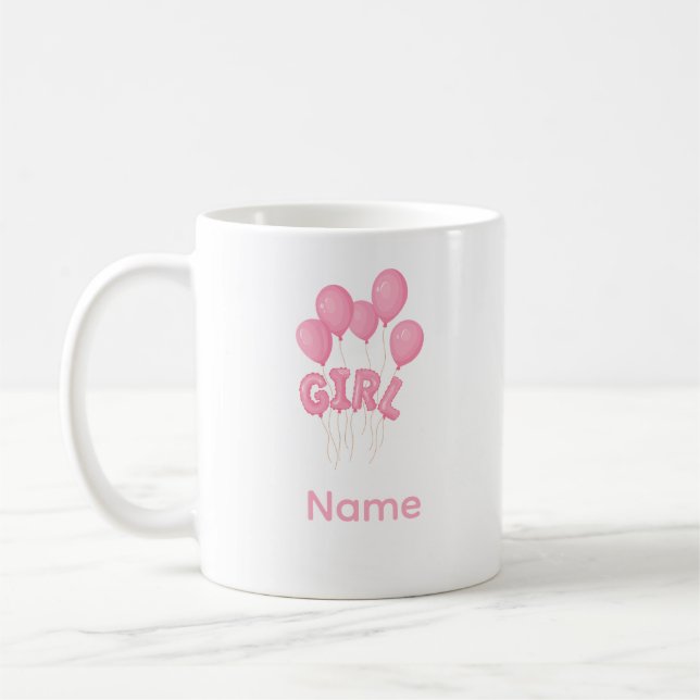 Pink Baby Girl Balloon Celebration - Cute Nursery  Coffee Mug (Left)