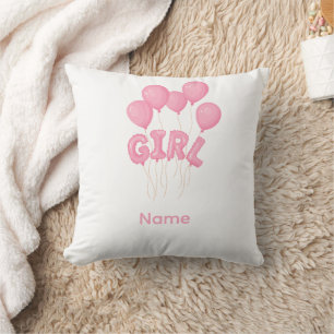 Pink Baby Girl Balloon Celebration - Cute Nursery Cushion