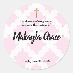 Pink Baby Girl Baptism Christening thank you Classic Round Sticker