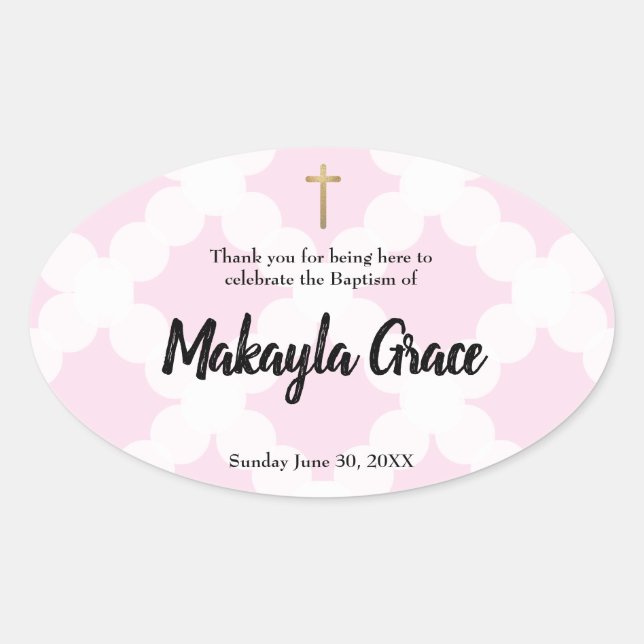 Pink Baby Girl Baptism Christening thank you Oval Sticker (Front)