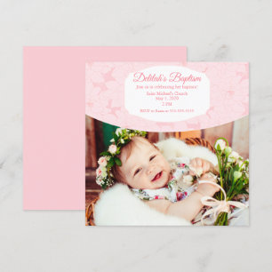 Pink Baby Girl Baptism Invite