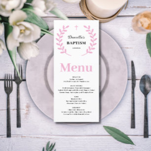 Pink Baby Girl Baptism Menu Card