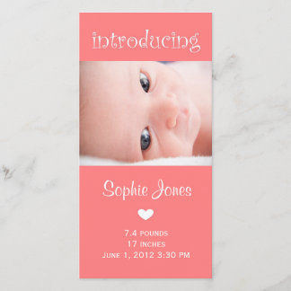 Pink baby girl birth annoucement photo card