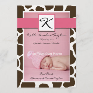 Pink Baby Girl Birth Announcement Giraffe Pattern