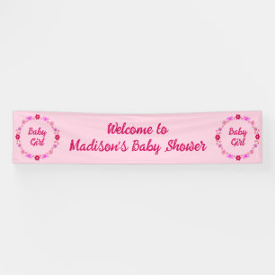 Pink Baby Girl Butterflies and Flowers Baby Shower Banner